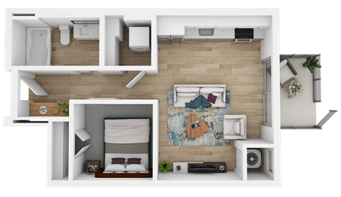 Floor plan for 1 bed, 1 bath, 461 sqft